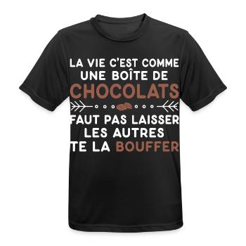 Chocolats Cadeau humour personnalisé - T-shirt respirant Homme - noir - Devant - AI Model Male 178 light (178cm)