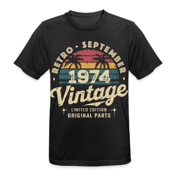 Vintage Septembre 1974 Édition Limitée Septembre - T-shirt respirant Homme - noir - Devant - AI Model Male 178 light (178cm)