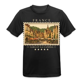 Frankreich Sarlat-la-Canéda Vintage Reisemarke - Männer T-Shirt atmungsaktiv - Schwarz - Vorne - AI Model Male 178 light (178cm)