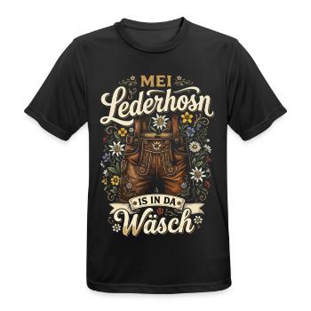 Meine Lederhosen sind in der Wäsche - Männer T-Shirt atmungsaktiv - Schwarz - Vorne - AI Model Male 178 light (178cm)