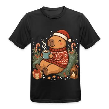 Capybara im Weihnachtspullover - Männer T-Shirt atmungsaktiv - Schwarz - Vorne - AI Model Male 178 light (178cm)