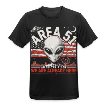 Area 51 Alien – We Are Already Here - Männer T-Shirt atmungsaktiv - Schwarz - Vorne - AI Model Male 178 light (178cm)