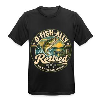 O-Fish-Ally Retired 2026 for Fisherman Fishing  - Männer T-Shirt atmungsaktiv - Schwarz - Vorne - AI Model Male 178 light (178cm)