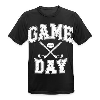 Game Day Eishockey – Schläger & Puck - Männer T-Shirt atmungsaktiv - Schwarz - Vorne - AI Model Male 178 light (178cm)