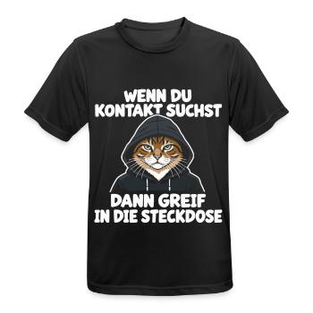 Katze Spruch Kontakt Greif In Die Steckdose - Männer T-Shirt atmungsaktiv - Schwarz - Vorne - AI Model Male 178 light (178cm)
