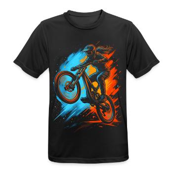 Downhill Bike Mountainbike Mädchen Damen MTB - Männer T-Shirt atmungsaktiv - Schwarz - Vorne - AI Model Male 178 light (178cm)