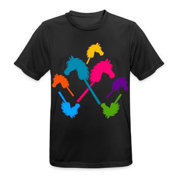 Hobby-Futter – Bunte Stockpferde - Männer T-Shirt atmungsaktiv - Schwarz - Vorne - AI Model Male 178 light (178cm)