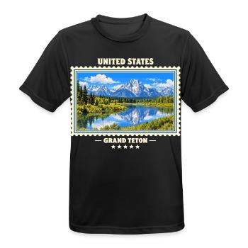Vereinigte Staaten Grand Teton Vintage Reisemarke - Männer T-Shirt atmungsaktiv - Schwarz - Vorne - AI Model Male 178 light (178cm)