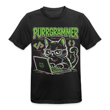 Purrgrammer – Programmierer Katze Coding Humor - Männer T-Shirt atmungsaktiv - Schwarz - Vorne - AI Model Male 178 light (178cm)
