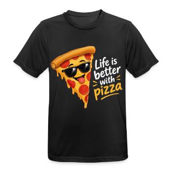 Pizzastück mit Sonnenbrille - Männer T-Shirt atmungsaktiv - Schwarz - Vorne - AI Model Male 178 light (178cm)