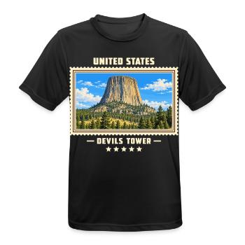 Vereinigte Staaten Devils Tower Vintage Reisemarke - Männer T-Shirt atmungsaktiv - Schwarz - Vorne - AI Model Male 178 light (178cm)