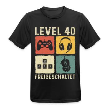 Level 40 freigeschaltet 40. Geburtstag 40 Jahre - Männer T-Shirt atmungsaktiv - Schwarz - Vorne - AI Model Male 178 light (178cm)