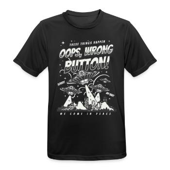 Gaming Ufo Shirt - Oops Wrong Button Grafik - Männer T-Shirt atmungsaktiv - Schwarz - Vorne - AI Model Male 178 light (178cm)