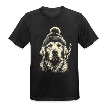 Vintage Smoking Golden Retriever Beanie Dog Meme  - Männer T-Shirt atmungsaktiv - Schwarz - Vorne - AI Model Male 178 light (178cm)