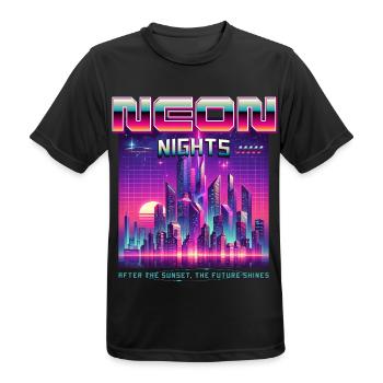 Neon Nights Synthwave Retro 80s Skyline Geschenk - Männer T-Shirt atmungsaktiv - Schwarz - Vorne - AI Model Male 178 light (178cm)