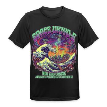 Hokusai Great Wave & UFO Psychedelic Cosmic Ukiyoe - Männer T-Shirt atmungsaktiv - Schwarz - Vorne - AI Model Male 178 light (178cm)