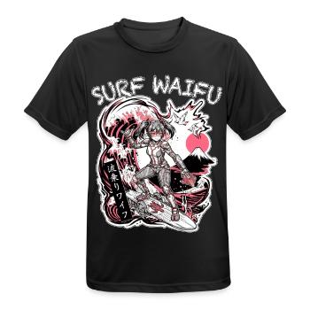 SURF WAIFU Pink Cyberpunk Neo Ukiyo-E Japan - Männer T-Shirt atmungsaktiv - Schwarz - Vorne - AI Model Male 178 light (178cm)