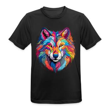 Bunter Wolf – farbiges Tiermotiv - Männer T-Shirt atmungsaktiv - Schwarz - Vorne - AI Model Male 178 light (178cm)