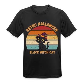 Retro Halloween Black Witch Cat Sunset - Männer T-Shirt atmungsaktiv - Schwarz - Vorne - AI Model Male 178 light (178cm)