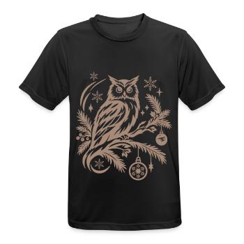 Wintereule auf einem Ast mit Ornamenten - Männer T-Shirt atmungsaktiv - Schwarz - Vorne - AI Model Male 178 light (178cm)