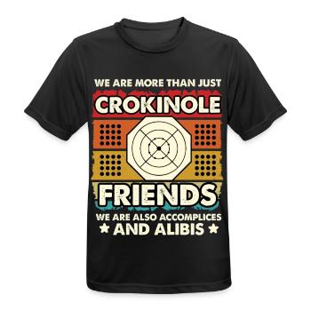 Crokinole Freunde – Komplizen und Alibis - Männer T-Shirt atmungsaktiv - Schwarz - Vorne - AI Model Male 178 light (178cm)