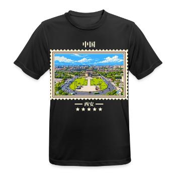 China Xi'an Vintage Reisemarke - Männer T-Shirt atmungsaktiv - Schwarz - Vorne - AI Model Male 178 light (178cm)