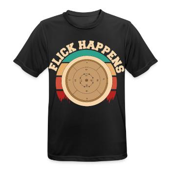 Flick Happens – Crokinole Spieler Retro Design - Männer T-Shirt atmungsaktiv - Schwarz - Vorne - AI Model Male 178 light (178cm)