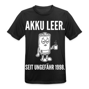 Akku leer. Seit ungefähr 1998. - Müde Batterie - Männer T-Shirt atmungsaktiv - Schwarz - Vorne - AI Model Male 178 light (178cm)