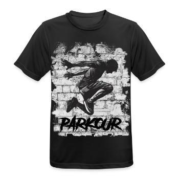 Parkour - Männer T-Shirt atmungsaktiv - Schwarz - Vorne - AI Model Male 178 light (178cm)