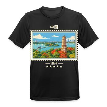 China Huizhou Vintage Reisemarke - Männer T-Shirt atmungsaktiv - Schwarz - Vorne - AI Model Male 178 light (178cm)
