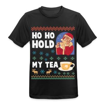 Ho Ho Hold My Tea – Weihnachtsmann trinkt Tee - Männer T-Shirt atmungsaktiv - Schwarz - Vorne - AI Model Male 178 light (178cm)