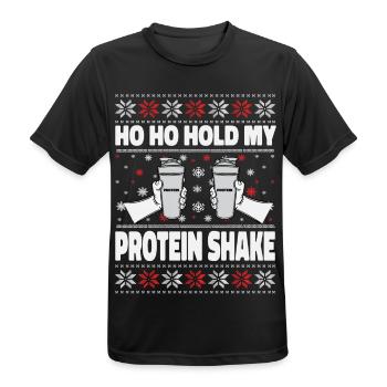 Ho Ho Hold My Protein Shake – Gym Weihnachten - Männer T-Shirt atmungsaktiv - Schwarz - Vorne - AI Model Male 178 light (178cm)