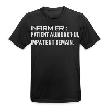  Infirmier : patient aujourd’hui, impatient demain - T-shirt respirant Homme - noir - Devant - AI Model Male 178 light (178cm)
