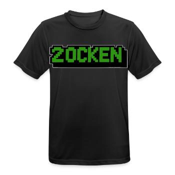 Schriftzug zocken Retro Computer - Männer T-Shirt atmungsaktiv - Schwarz - Vorne - AI Model Male 178 light (178cm)