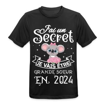 J'ai un secret, Je vais être Grande Soeur en 2024 - T-shirt respirant Homme - noir - Devant - AI Model Male 178 light (178cm)