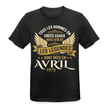 Légendaire depuis Avril 1975 - Vintage Avril 1975 - T-shirt respirant Homme - noir - Devant - AI Model Male 178 light (178cm)