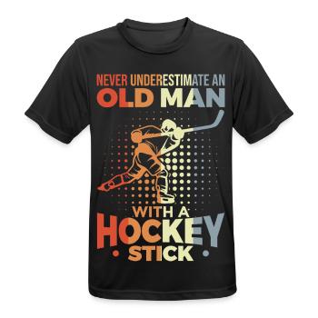 Unterschätze nie alte Eishockeyspieler - Männer T-Shirt atmungsaktiv - Schwarz - Vorne - AI Model Male 178 light (178cm)