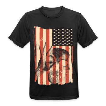 USA Flagge mit Totenkopf - Männer T-Shirt atmungsaktiv - Schwarz - Vorne - AI Model Male 178 light (178cm)