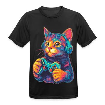 Joueur de chat drôle - T-shirt respirant Homme - noir - Devant - AI Model Male 178 light (178cm)