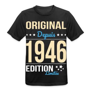 Original seit 1946 – 80-jähriges Jubiläum - Männer T-Shirt atmungsaktiv - Schwarz - Vorne - AI Model Male 178 light (178cm)