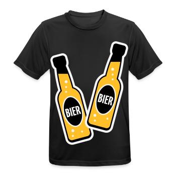 2 Bierflaschen Stoßen An (Bier Biertrinker NEG 3C) - Männer T-Shirt atmungsaktiv - Schwarz - Vorne - AI Model Male 178 light (178cm)