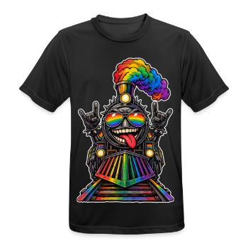 Regenbogenzug im Rock Stil - Männer T-Shirt atmungsaktiv - Schwarz - Vorne - AI Model Male 178 light (178cm)