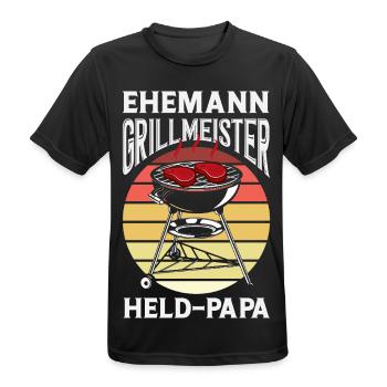 Ehemann Held Papa Vater Fleisch Grillen Bbq - Männer T-Shirt atmungsaktiv - Schwarz - Vorne - AI Model Male 178 light (178cm)