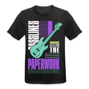 E-Bass – Basslines Handle the Paperwork - Männer T-Shirt atmungsaktiv - Schwarz - Vorne - AI Model Male 178 light (178cm)
