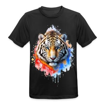 Portrait du tigre à l’aquarelle - T-shirt respirant Homme - noir - Devant - AI Model Male 178 light (178cm)