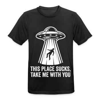 UFO Abduction Text Tee - Men's Breathable T-Shirt - black - Front - AI Model Male 178 light (178cm)