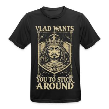 Vlad, veux-tu rester ? Graphisme du roi ? - T-shirt respirant Homme - noir - Devant - AI Model Male 178 light (178cm)