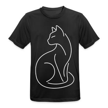 Cat tomcat silhouette of white lines - Men's Breathable T-Shirt - black - Front - AI Model Male 178 light (178cm)
