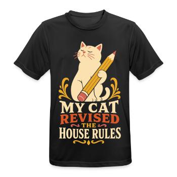 Katze – My Cat Revised the House Rules - Männer T-Shirt atmungsaktiv - Schwarz - Vorne - AI Model Male 178 light (178cm)
