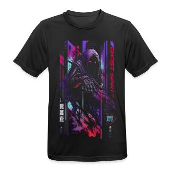 Geister-Neon-Cyberpunk – Halloween - Männer T-Shirt atmungsaktiv - Schwarz - Vorne - AI Model Male 178 light (178cm)